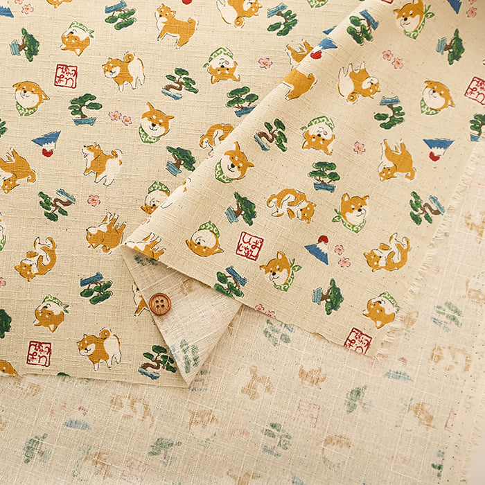 Cotton Dobby Fabric Sunny Dog JAPAN Shiba - nomura tailor