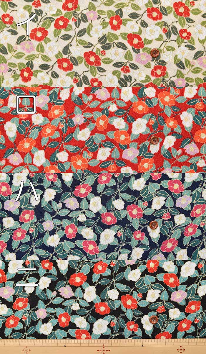Polyester Chirimen Print Fabric Small Tsubaki - nomura tailor
