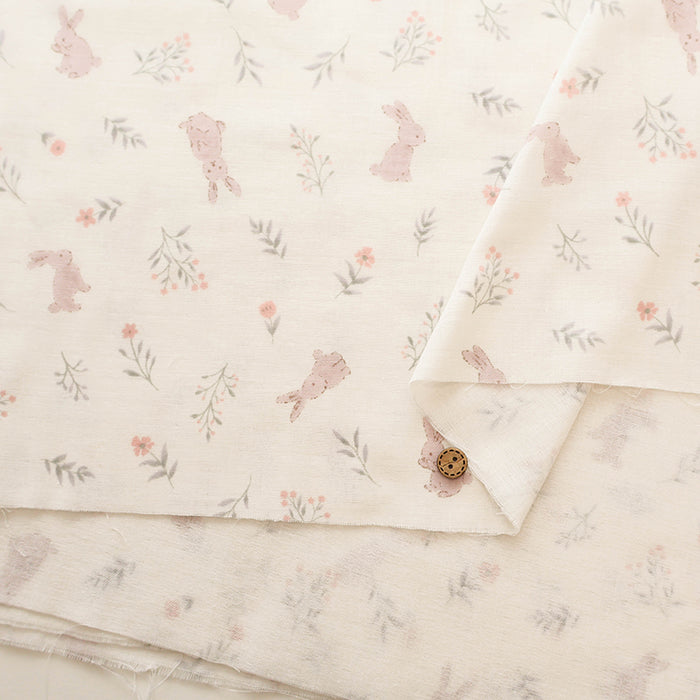 Cotton Double Gauze Print Fabric - Flower Rabbit - nomura tailor