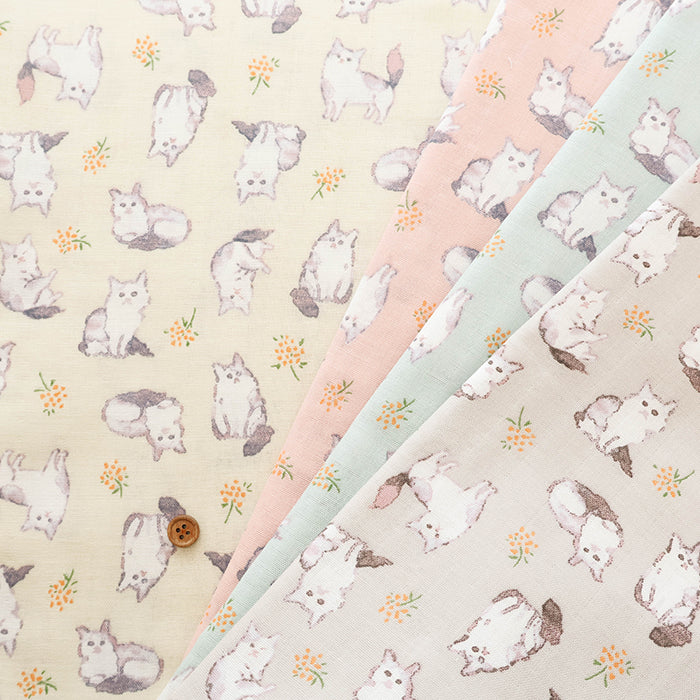 Cotton Double Gauze Print Fabric - Fluffig Cat - nomura tailor