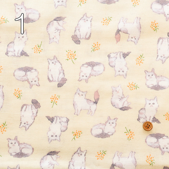 Cotton Double Gauze Print Fabric - Fluffig Cat - nomura tailor