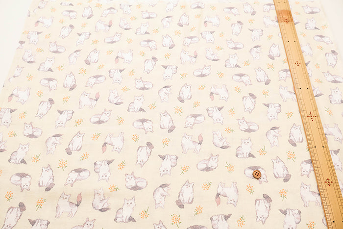 Cotton Double Gauze Print Fabric - Fluffig Cat - nomura tailor