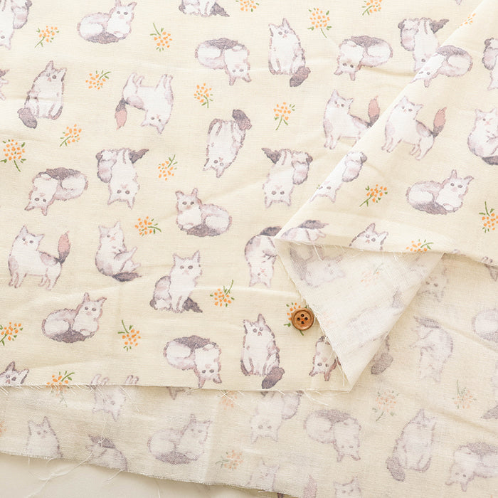 Cotton Double Gauze Print Fabric - Fluffig Cat - nomura tailor