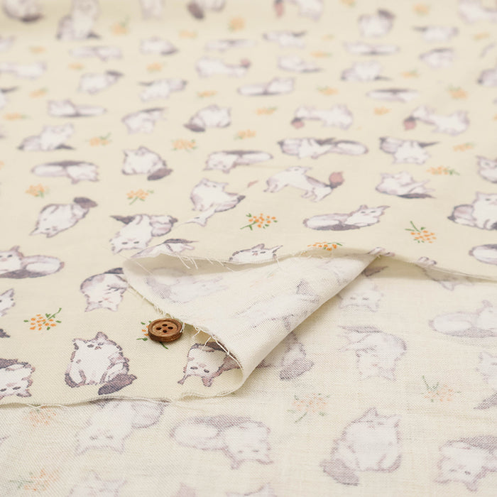 Cotton Double Gauze Print Fabric - Fluffig Cat - nomura tailor