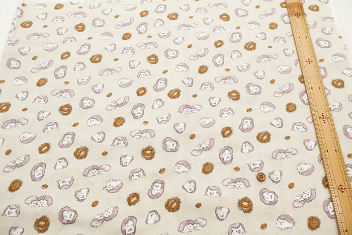 Cotton Double Gauze Print Fabric - Fluffig Hedgehog - nomura tailor
