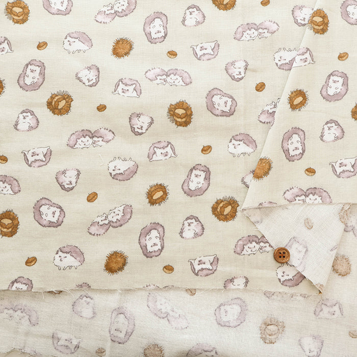Cotton Double Gauze Print Fabric - Fluffig Hedgehog - nomura tailor