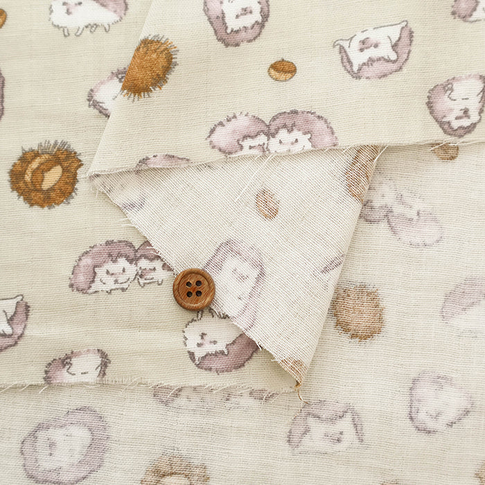 Cotton Double Gauze Print Fabric - Fluffig Hedgehog - nomura tailor