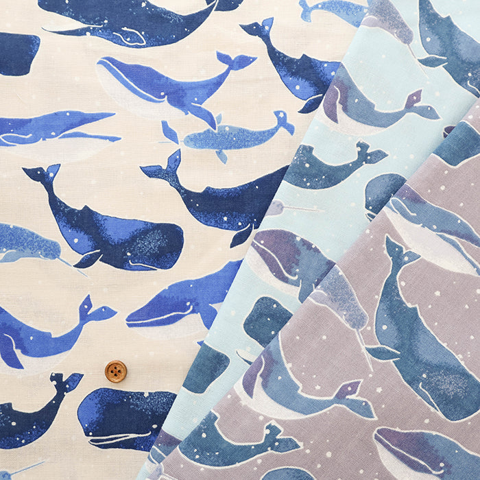 Cotton Double Gauze Print Fabric - Fluffig Whale - nomura tailor