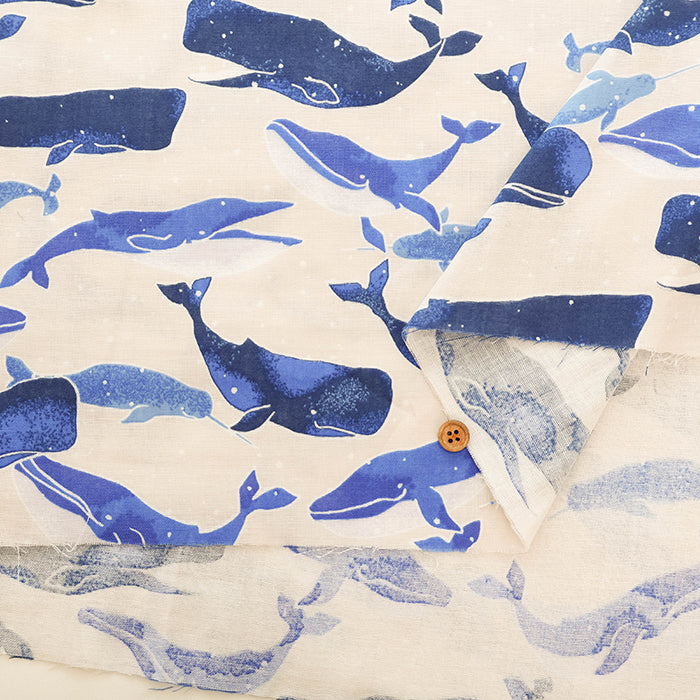Cotton Double Gauze Print Fabric - Fluffig Whale - nomura tailor