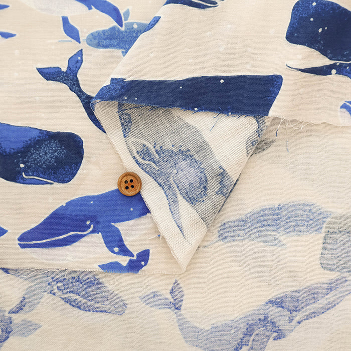 Cotton Double Gauze Print Fabric - Fluffig Whale - nomura tailor