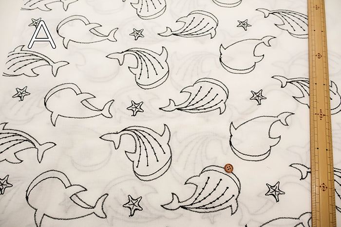 Cotton Cambric Embroidered Fabric - Whale Shark - nomura tailor