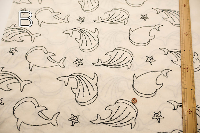 Cotton Cambric Embroidered Fabric - Whale Shark - nomura tailor