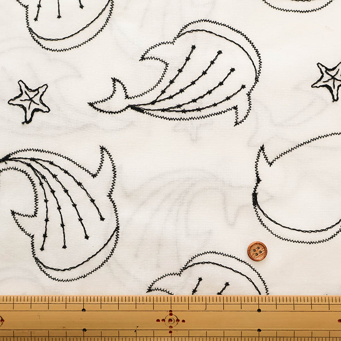 Cotton Cambric Embroidered Fabric - Whale Shark - nomura tailor
