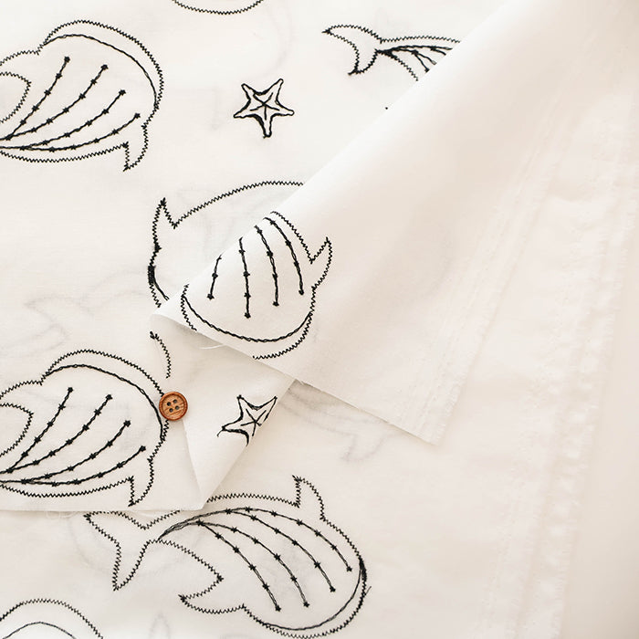 Cotton Cambric Embroidered Fabric - Whale Shark - nomura tailor
