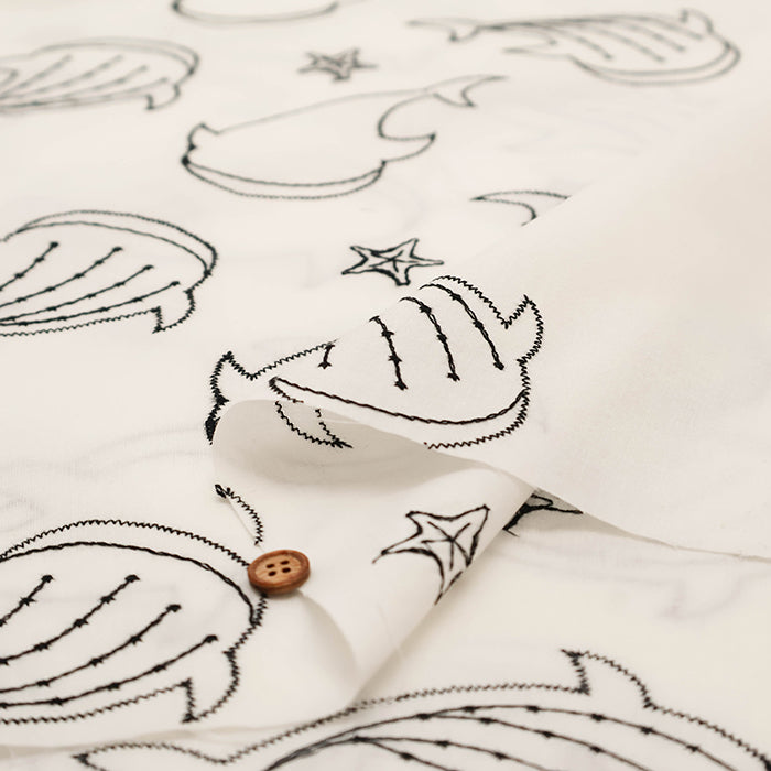 Cotton Cambric Embroidered Fabric - Whale Shark - nomura tailor