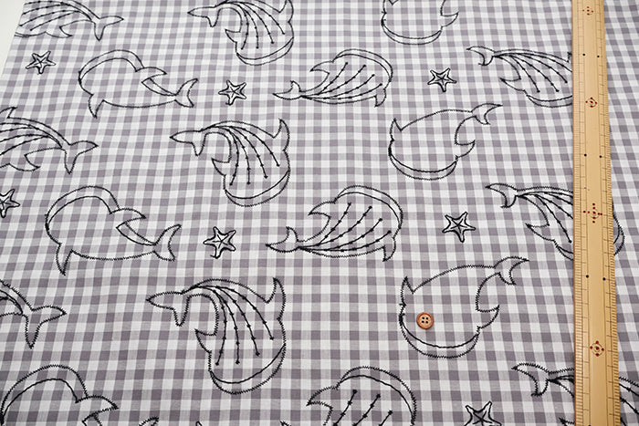 Cotton Cambric Embroidered Fabric - Whale Shark - nomura tailor