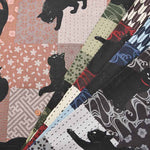 Cotton Dobby Fabric  - Japanese Patchwork Cat Pattern - nomura tailor