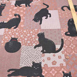 Cotton Dobby Fabric  - Japanese Patchwork Cat Pattern - nomura tailor