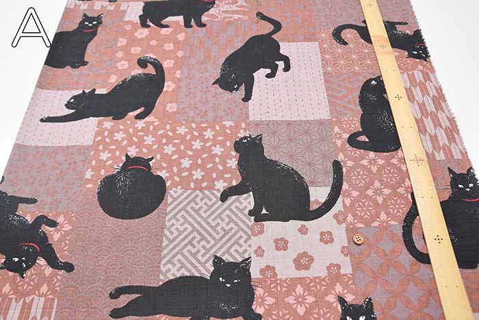 Cotton Dobby Fabric  - Japanese Patchwork Cat Pattern - nomura tailor