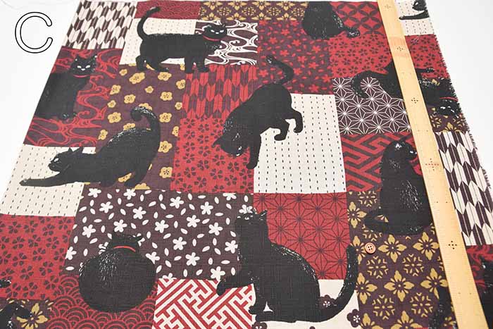 Cotton Dobby Fabric  - Japanese Patchwork Cat Pattern - nomura tailor