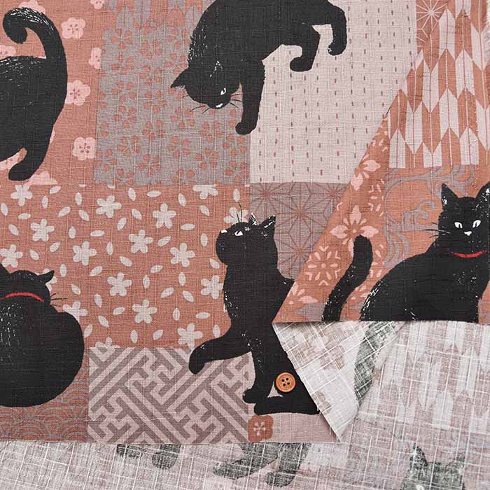 Cotton Dobby Fabric  - Japanese Patchwork Cat Pattern - nomura tailor