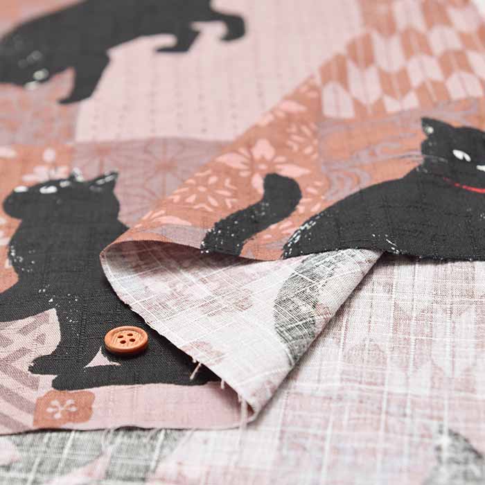 Cotton Dobby Fabric  - Japanese Patchwork Cat Pattern - nomura tailor