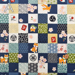 Cotton muslin Fabric - “Walk in the Park, Japanese Patch Shiba Inu” - nomura tailor