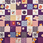 Cotton muslin Fabric - “Walk in the Park, Japanese Patch Shiba Inu” - nomura tailor
