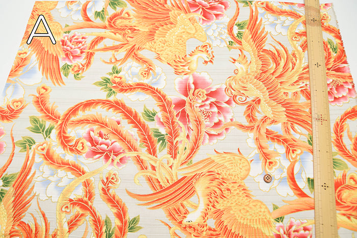 Cotton Slub Satin Print Fabric - Phoenix - nomura tailor