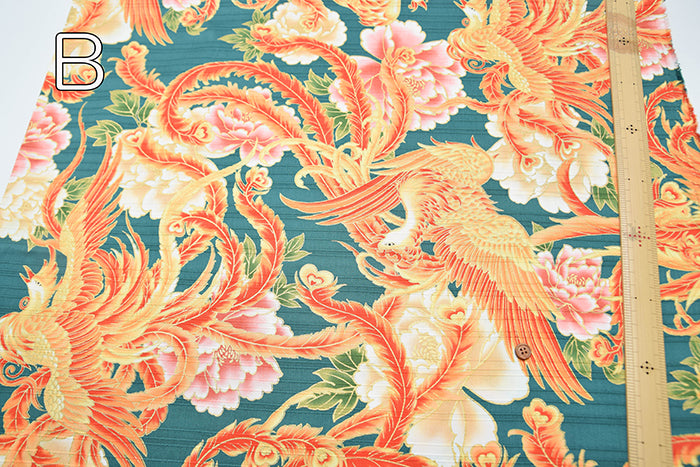Cotton Slub Satin Print Fabric - Phoenix - nomura tailor