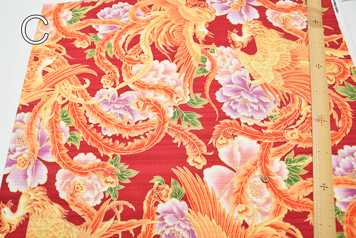 Cotton Slub Satin Print Fabric - Phoenix - nomura tailor