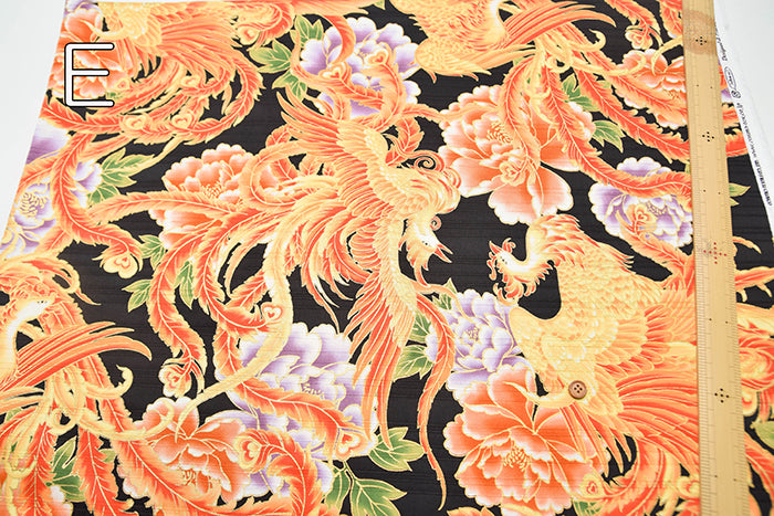 Cotton Slub Satin Print Fabric - Phoenix - nomura tailor