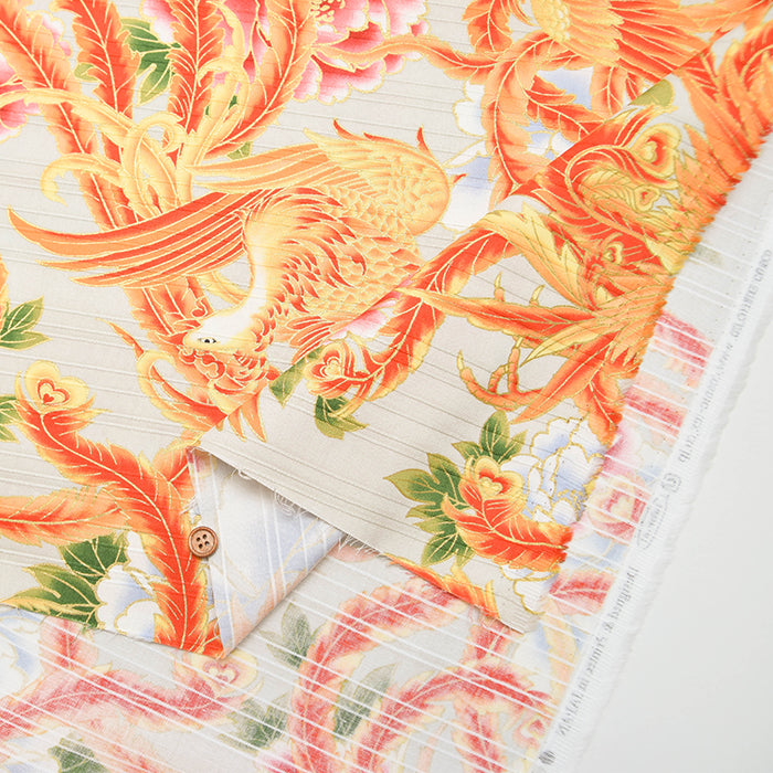 Cotton Slub Satin Print Fabric - Phoenix - nomura tailor