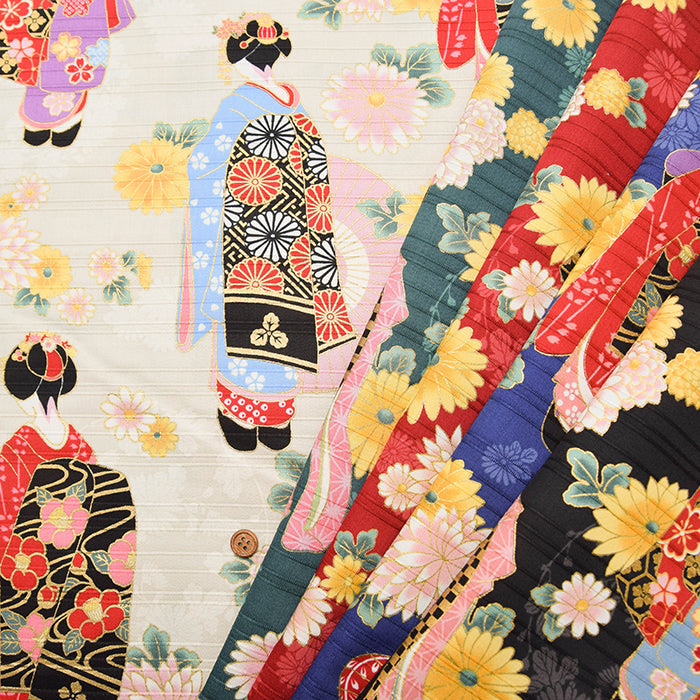 Cotton Slub Satin Print Fabric - Maiko (Apprentice geisha) - nomura tailor