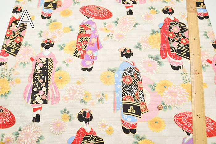 Cotton Slub Satin Print Fabric - Maiko (Apprentice geisha) - nomura tailor