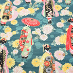 Cotton Slub Satin Print Fabric - Maiko (Apprentice geisha) - nomura tailor