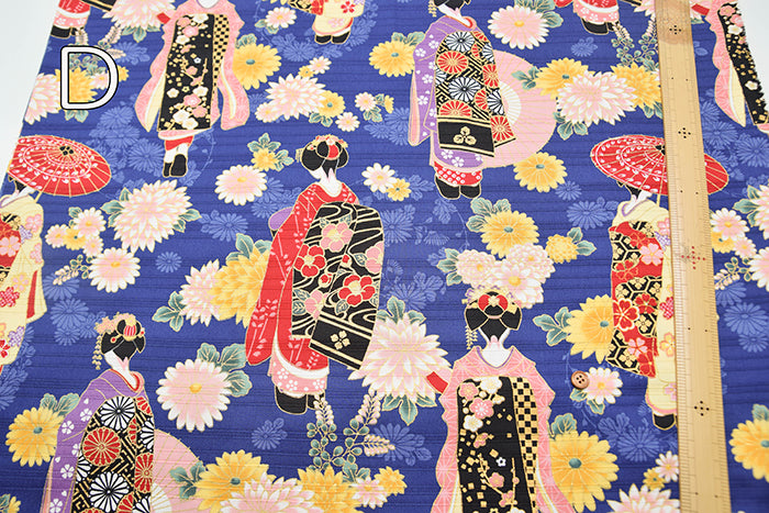 Cotton Slub Satin Print Fabric - Maiko (Apprentice geisha) - nomura tailor