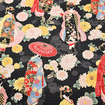 Cotton Slub Satin Print Fabric - Maiko (Apprentice geisha) - nomura tailor