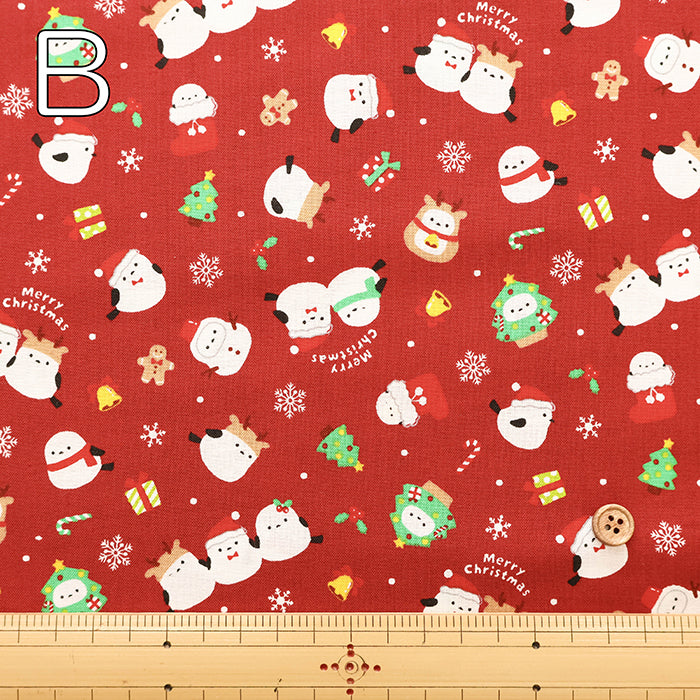 Cotton Scare Printed Fabric - Christmas Shimaenaga Bird - nomura tailor