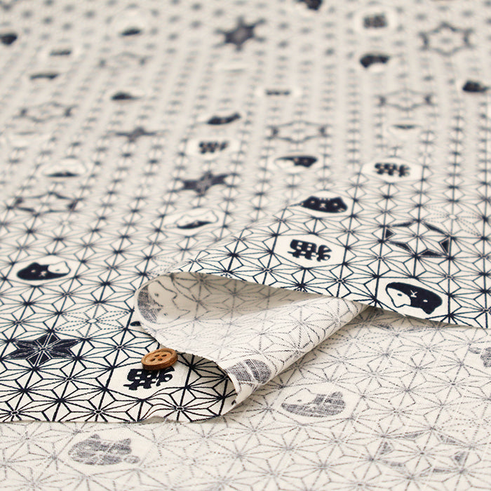 Cotton Dobby Fabric - Hemp Leaf Cat - nomura tailor