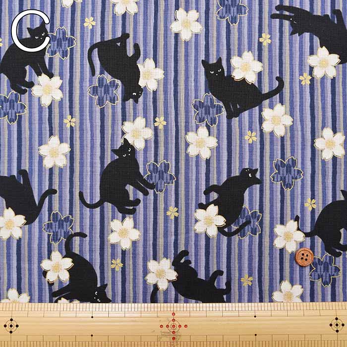 Cotton muslin Print Fabric - Blooming Orchids - Cherry Blossoms, and Cat - nomura tailor