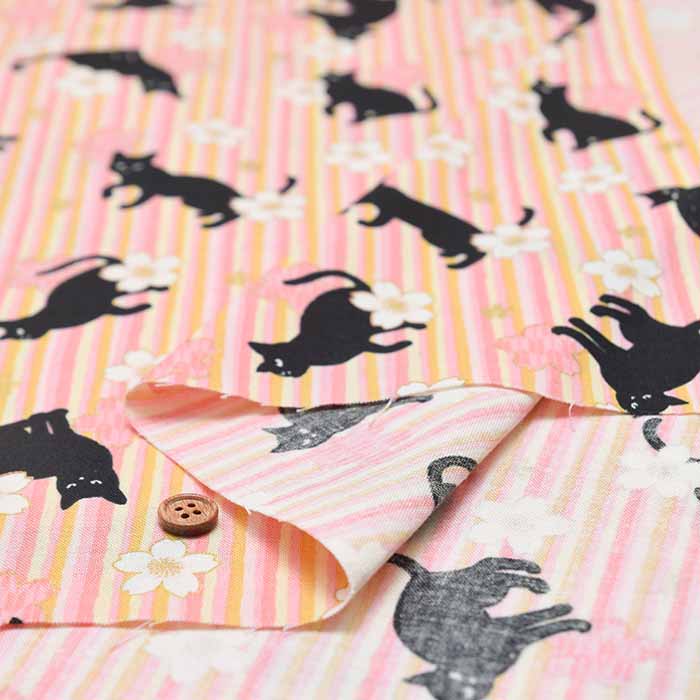 Cotton muslin Print Fabric - Blooming Orchids - Cherry Blossoms, and Cat - nomura tailor