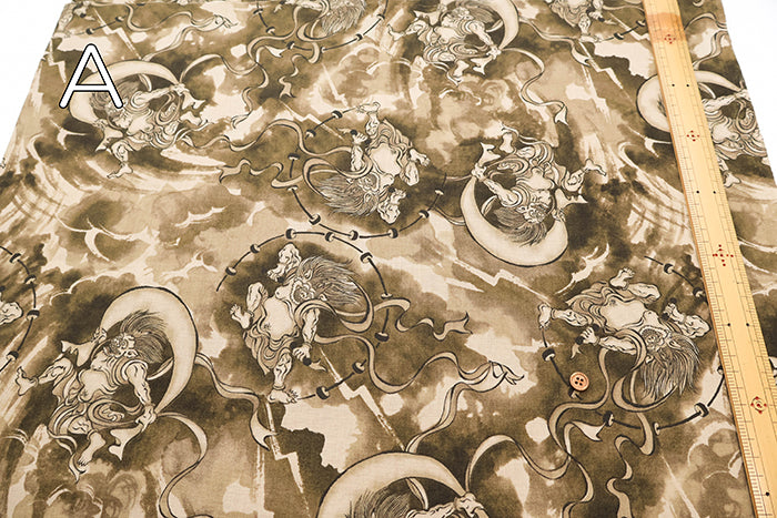 Cotton Muslin Printed Fabric - Quilt Gate - God of Wind and God of Thunder - nomura tailor