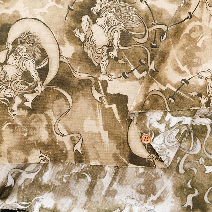 Cotton Muslin Printed Fabric - Quilt Gate - God of Wind and God of Thunder - nomura tailor