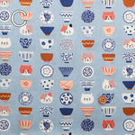 Cotton Scare Printed Fabric - Cat and Rice Bowl - nomura tailor