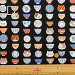 Cotton Scare Printed Fabric - Cat and Rice Bowl - nomura tailor
