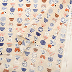 Cotton Scare Printed Fabric - Cat and Rice Bowl - nomura tailor