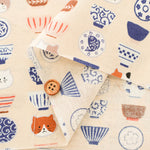 Cotton Scare Printed Fabric - Cat and Rice Bowl - nomura tailor