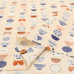 Cotton Scare Printed Fabric - Cat and Rice Bowl - nomura tailor
