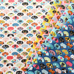 Cotton Scare Printed Fabric - Nyanko-da-Wa Folding Fan Cat - nomura tailor